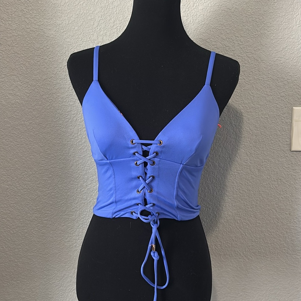 Maaji reversible Blue and Pink Lace-Up bikini top - Picture 5 of 8